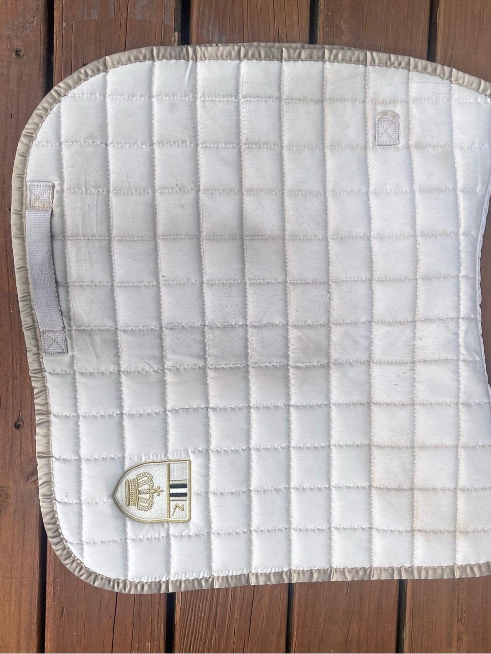 Horze Equestrian White Quilted Dressage Saddle Pad with Tan Trim